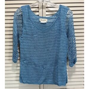 Knot - Knots‎ Turquoise Crochet Beaded Top Scoop Neck 3/4 Sleeve Size Large